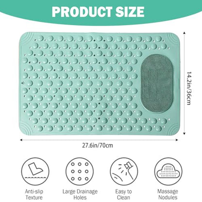 27.6 x 14.2 Inch Non-Slip Bathtub Mat, Machine Washable Bathroom Mat with Suction Cups and Drain Holes, Ideal for Bathtub or Bathroom Floor (Green) - color: Green