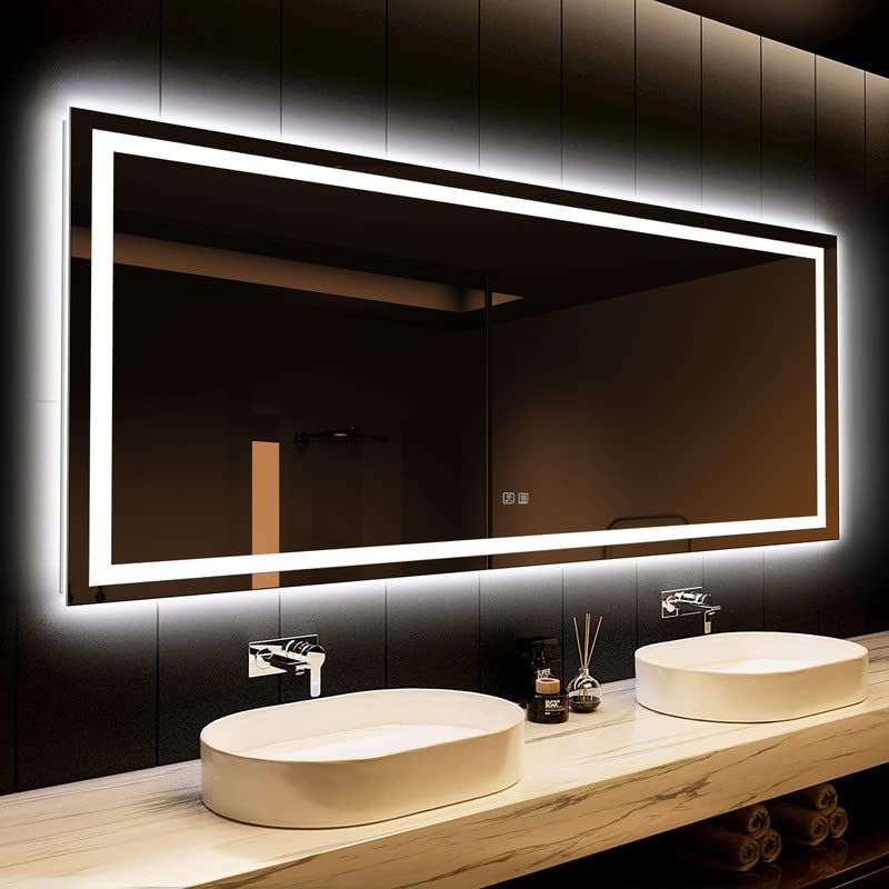 ROOMTEC 60x40 Inches LED Bathroom Mirror with Lights, Vanity Mirror with Front and Backlight, Smart Dimmable Anti-Fog LED Mirror for Bathroom, Memory Function, Tempered Glass (Horizontal) - size: 60"L x 40"W
