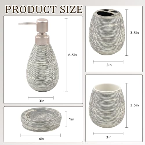 CERBIOR Bathroom Accessories Set,4 PCS Ceramic Bath Accessory,Grey | Includes Toothbrush Holder, Toothbrush Cup, Soap Dish for Decorative Countertop and Housewarming Gift - style: Grey