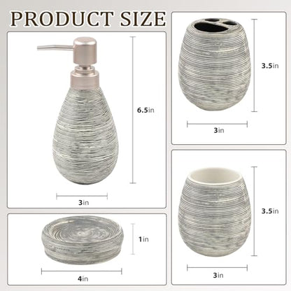 CERBIOR Bathroom Accessories Set,4 PCS Ceramic Bath Accessory,Grey | Includes Toothbrush Holder, Toothbrush Cup, Soap Dish for Decorative Countertop and Housewarming Gift - style: Grey