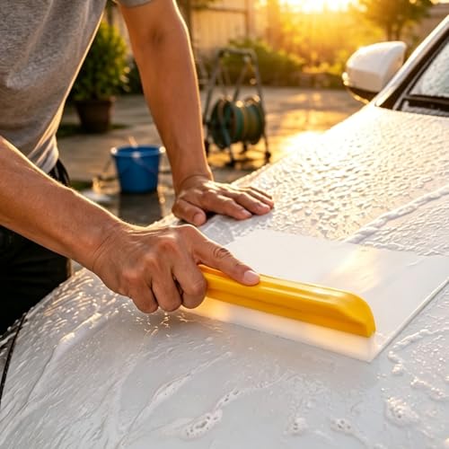 1 Pack 14 Inch Car Drying Squeegee, Yellow Flexible Silicone Water Blade for Window Shower, Auto T-Bar Rubber Wiper for Windshield & Bathroom - size: 1 Pack
