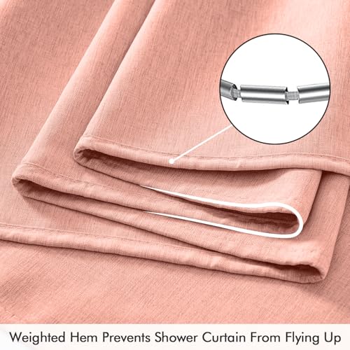 ANRODUO Blush Pink Linen Textured Fabric Shower Curtain Set - W72xL72 | Farmhouse Shower Curtain with 12 Metal Hooks, Waterproof Heavy Duty, Button Hole Design, Machine Washable for Bathroom - color: Blush Pink, size: 72"W x 72"L (Pack of 1)