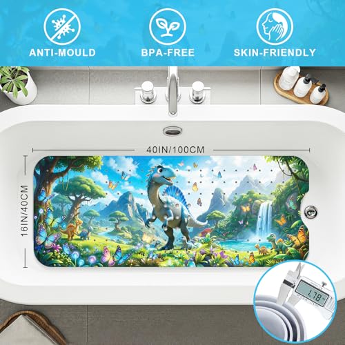 Upgrade Cartoon Baby Bath Mat Non Slip - 40"x16" Extra Long Bathtub Mat for Baby Eco Friendly Durable Bath Mat for Tub Non Slip Kids Tub Mat with Suction Cups, Machine Washable and No Fading, Dinosaur - color: K-dinosaur-4