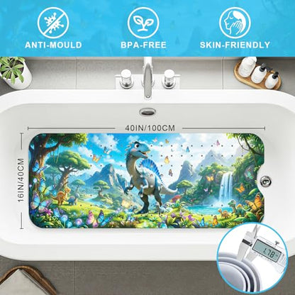 Upgrade Cartoon Baby Bath Mat Non Slip - 40"x16" Extra Long Bathtub Mat for Baby Eco Friendly Durable Bath Mat for Tub Non Slip Kids Tub Mat with Suction Cups, Machine Washable and No Fading, Dinosaur - color: K-dinosaur-4