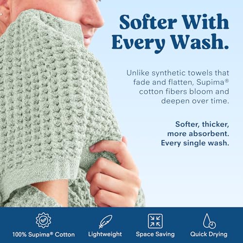 ONSEN Supima® Waffle Face Towels, Quick Dry Lint Free 100% USA Cotton, Lightweight Absorbent Face Towel Set, 12x12 in (Sage Green, Face Towel 2-Pack) - color: Sage Green, size: Face Towel 2-Pack