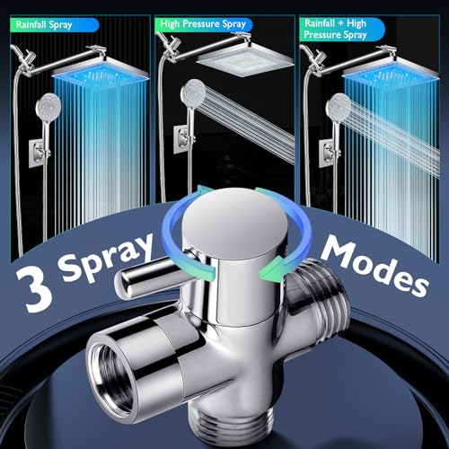 8" LED Rain Shower Head with 11" Extension Arm and 7 Spray Handheld | High-Pressure Dual Rain Shower Head Combo, Rainfall LED Shower Head Water Temperature Controlled Color Changing,Chrome - color: Chrome, size: 8'' LED Combo Showerhead Set