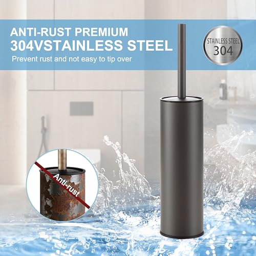 BGL Gunmetal Grey Toilet Brush and Holder,Stainless Steel Toilet Brushes for Bathroom with Holder - color: Gunmetal Grey