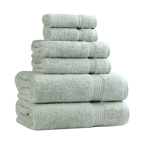 Superior Egyptian Cotton 6-Piece Towel Set, Bathroom Essentials, Towels For Bathroom, Apartment, Airbnb, Guest Bath, Face, Hand, Bath Towels, Washcloths, Absorbent, Fast Drying, Sage