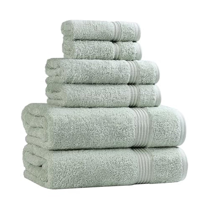 Superior Egyptian Cotton 6-Piece Towel Set, Bathroom Essentials, Towels For Bathroom, Apartment, Airbnb, Guest Bath, Face, Hand, Bath Towels, Washcloths, Absorbent, Fast Drying, Sage