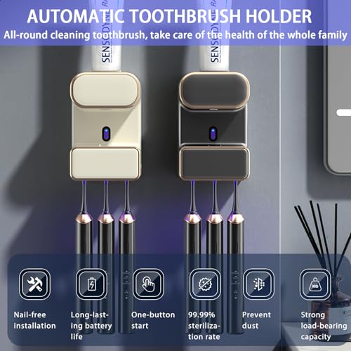 Automatic Toothpaste Dispenser,Smart Toothpaste Dispenser Wall Mounted with 3 Toothpaste Slots,Electric Toothbrush Holder Toothpaste Squeezer for Adults and Kids (Black) - color: Black