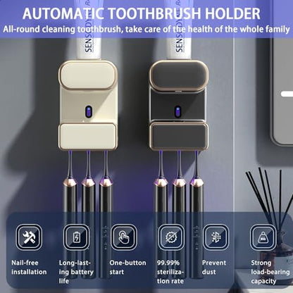 Automatic Toothpaste Dispenser,Smart Toothpaste Dispenser Wall Mounted with 3 Toothpaste Slots,Electric Toothbrush Holder Toothpaste Squeezer for Adults and Kids (Beige) - color: Beige