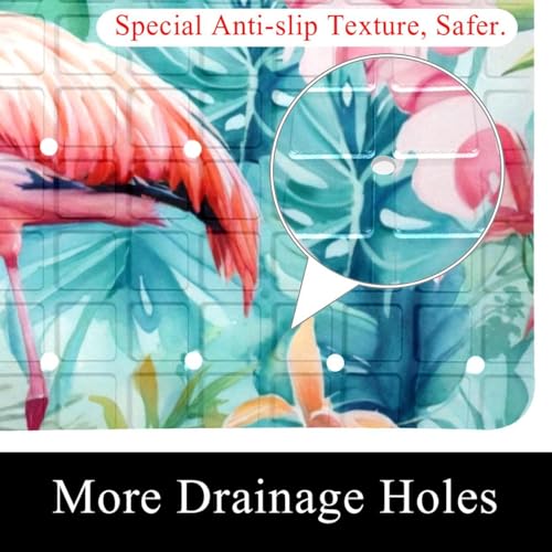 Non Slip Bath Mat for Tub, 15.1 x 26.8 Inch Bathtub Mat Machine Washable Shower Mat with Drain Holes and Suction Cups, Tropical Palm Leavs Flower Flamingo - color: Multi 08
