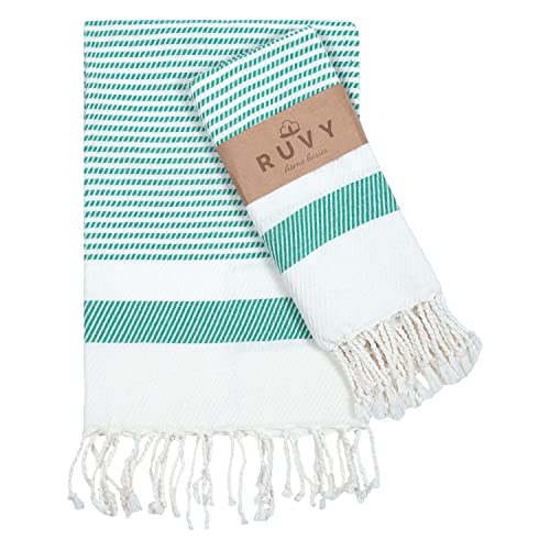 Ruvy Home Basics Turkish Hand Towels for Bathroom Set of 2 | 18"x40", Cotton | Decorative Towel for Bathroom, Kitchen, Dishcloth, Tea, Yoga, Face, Gym - Green - color: Green, size: Modern - 2 Pack