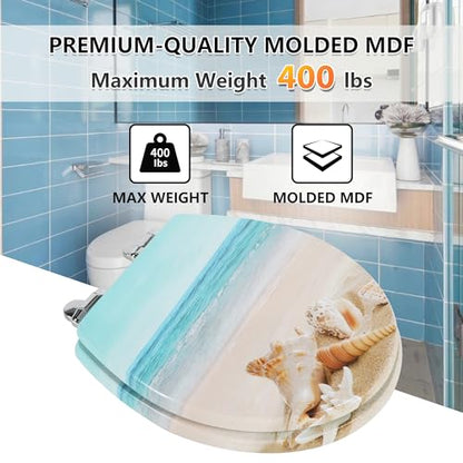 Angol Shiold Toilet Seat ROUND Molded Wood 16.5Inch(Beach) | Quiet Close Quick Release Metal Hinges, Adjustable Fit for Standard Round Toilets, Easy to Install&Clean - color: Beach, size: Round-16.5“
