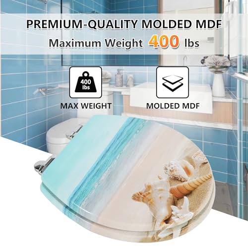 Angol Shiold Toilet Seat ROUND Molded Wood 16.5Inch(Beach) | Quiet Close Quick Release Metal Hinges, Adjustable Fit for Standard Round Toilets, Easy to Install&Clean - color: Beach, size: Round-16.5“