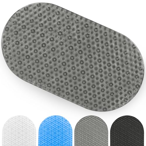 Vive Oval Bathtub Mat - Nonslip Shower Floor Pad - Non-Slip and Non-Skid for Bath Tub with Strong Rubber Suction Cup Grip - for Baby, Elderly, Kids, Bathroom (Gray) - color: Grey
