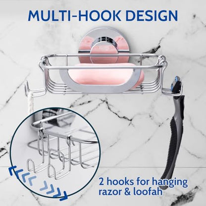 Soap Holder,Soap Dish,Suction Cup,with Hooks,Stainless Steel,Silver | bar soap holder,storage soap & sponge for bathroom,shower,kitchen,sink,wall mounted,no drilling removable waterproof - color: Silver-1 Tier