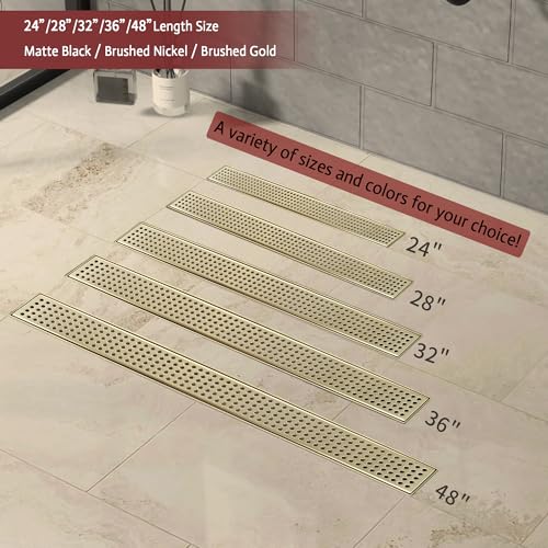 Linear Shower Drain, 32 inch Brushed Gold | Including Hair Catcher and Removable Grate, 304 Stainless Steel, Easy to Install and Clean (Drain Base Not Included) - color: Brushed Gold, size: 32 inch