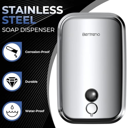 Commercial Soap Dispenser Wall Mount Stainless Steel Soap Dispensers Liquid Manual Anti-Leak Pump Hand Soap Dispenser for Bathroom Kitchen Silver (28 fl.oz./800ml) - color: Silver, size: 800ml