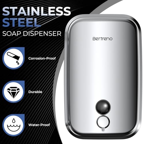 Commercial Soap Dispenser Wall Mount Stainless Steel Soap Dispensers Liquid Manual Anti-Leak Pump Hand Soap Dispenser for Bathroom Kitchen Silver (35 fl.oz./1000ml) - color: Silver, size: 1000ml