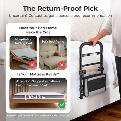 C1 Fold Pro Bed Rails for Elderly Adults Safety - Bed Cane Assist Rail for Seniors with Activated Light Adjustable Height - size: C1F Pro (Foldable NEW)