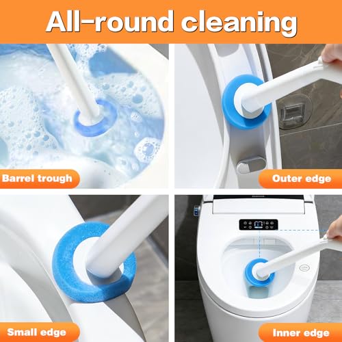 SOPAMI 32pcs Disposable Toilet Brush Refills,3-Layer Pre-Loaded Rich Foam | Toilet Bowl Wand Refills Pre-Loaded with Cleaner Toilet and Bathroom Cleaning Supplies Sponge Replacement (Blue) - color: Blue