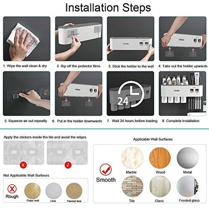 Toothbrush Holders Wall Mounted, Toothbrush Holder with Automatic Toothpaste Dispensers, 6 Brush Slots, 3 Magnetic Cups,1 Cosmetic Drawer Organizer and 1 Large Storage Tray - size: Grey 3 Cups