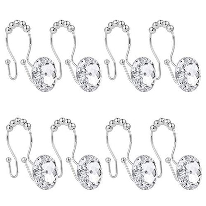 Shower Window Curtain Double Hooks，Stainless Steel Rustproof Crystal Rhinestones Gem Hooks 12-Pack (Rhinestone White)