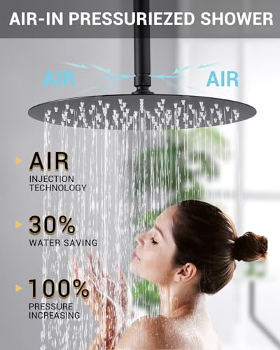 Dasan Rainfall Full Body Shower Faucet System with 12'' Round Shower & 6'' Shower Head,Matte Black Dual Shower Head Faucets Set with Handheld & Valve, Double Shower Head System for Couples/ 2-Person - color: Matte Black