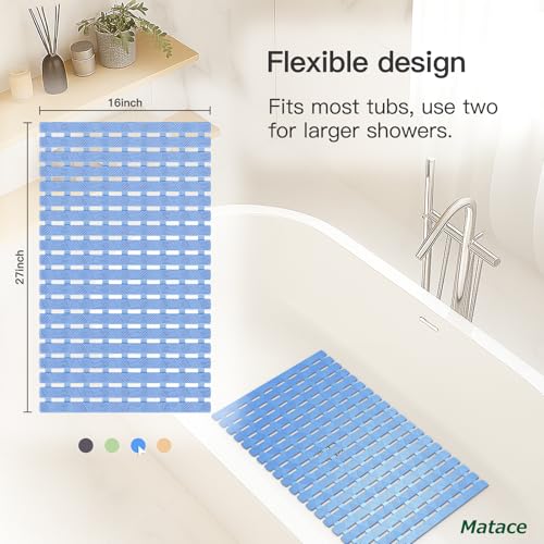 Bathtub Mat Non Slip - for Inside Bath Tub & Shower, Small 27x16 Inch, 180 Strong Suction Cups, Soft Textured Surface, Fast Drain & Quick Dry, Bathroom Safety Mat, Pastel Blue, Matace - color: Pastel Blue, size: 27" x 15.8" (Rectangular)