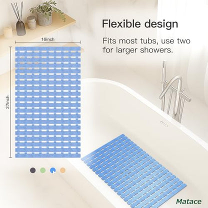 Bathtub Mat Non Slip - for Inside Bath Tub & Shower, Small 27x16 Inch, 180 Strong Suction Cups, Soft Textured Surface, Fast Drain & Quick Dry, Bathroom Safety Mat, Pastel Blue, Matace - color: Pastel Blue, size: 27" x 15.8" (Rectangular)