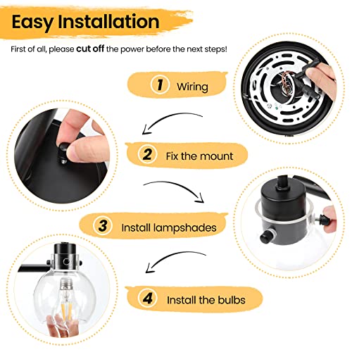 Bathroom Light Fixtures, Black 3 Lights Vanity Light, Farmhouse Wall Sconces with Globe Glass Shade, Porch Wall Mount Lamp for Mirror, Kitchen, Porch Living Room Workshop (E26 Base) | Farmhouse Wall Sconces with Clear Globe Glass Shade, Wall Mount Lamp fo
