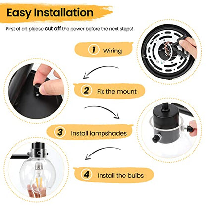 Bathroom Light Fixtures, Black 3 Lights Vanity Light, Farmhouse Wall Sconces with Globe Glass Shade, Porch Wall Mount Lamp for Mirror, Kitchen, Porch Living Room Workshop (E26 Base) | Farmhouse Wall Sconces with Clear Globe Glass Shade, Wall Mount Lamp fo