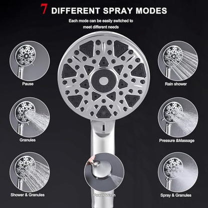14 Inch Square Rain Shower Head Combo, 7 Settings Handheld Spray, Water Saving with Check Valve, Anti-Clog Nozzles, Tool-Free Installation for Bathroom Upgrade