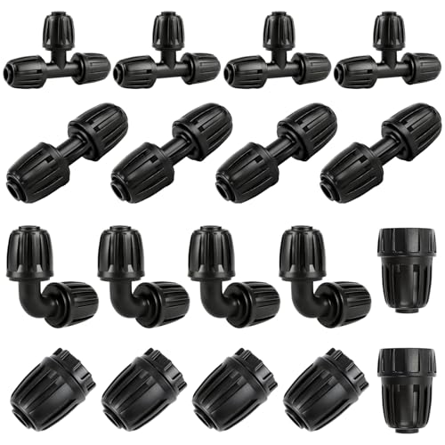 18 Pieces1/2 Inch Drip Irrigation Fittings Kit, 1/2'' Drip Line Barbed Locked Connectors for 1/2 Inch Irrigation Tubing (1/2" ID x 0.670" OD) Includes Coupling Tee Elbow Plug Faucet Adapter - size: 1/2" Lock Nut Fittings