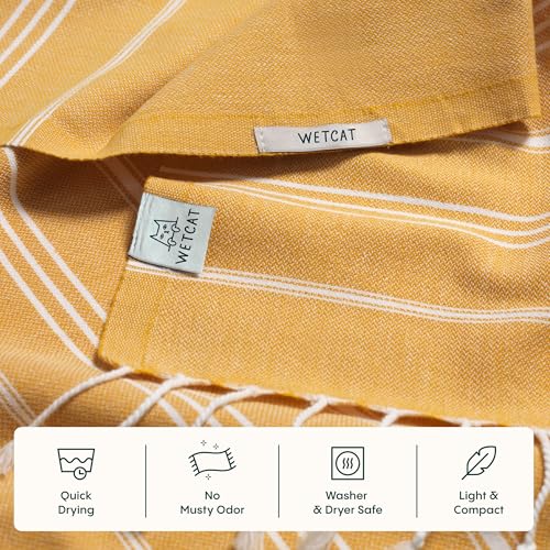 WETCAT Turkish Hand Towels with Hanging Loop, Set of 2 (20" x 30") 100% Turkish Cotton, Pre-Washed, Quick Drying, for Kitchen or Bathroom - Honey Gold - color: Honey Gold