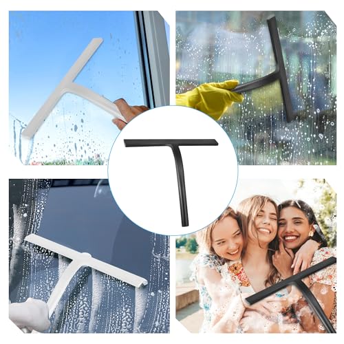 Shower Squeegee for Glass Doors, Mirror Window Tile Scrubber Cleaner with Hook Silicone (Black) - color: Black