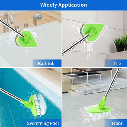 Long Handle Scrub Brush for Shower, 4-in-1 Cleaning Brushes with 4 Different Function Cleaning Heads Brush and Floor Squeegee Shower Cleaner Brush Mini Mop