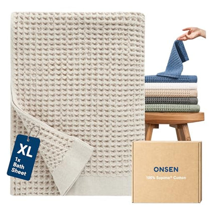 ONSEN Supima® Waffle Bath Sheet, Large, Quick Dry Lint Free 100% USA Cotton, Oversize Lightweight Absorbent Bath Sheet, 38x67 in (Oatmeal, 1x Bath Sheet) - color: Oatmeal, size: Bath Sheet