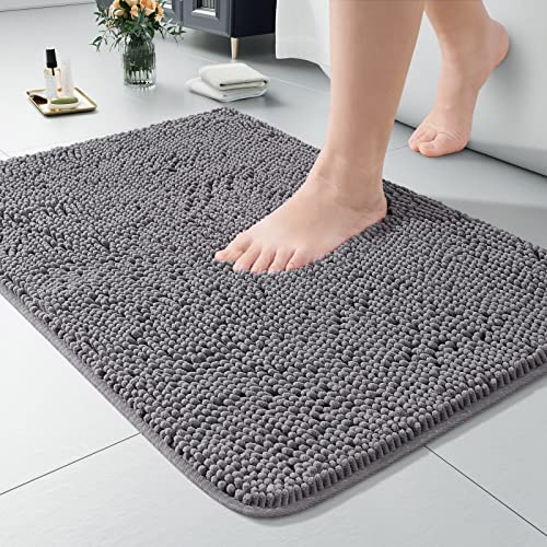 LOCHAS Luxury Bathroom Rug Shaggy Bath Mat 24 x 17 Inch, Gray | Washable Non Slip Bath Rugs for Bathroom Shower, Soft Plush Chenille Absorbent Carpets - color: Grey, size: 1'5" X 2' (24''x17'')