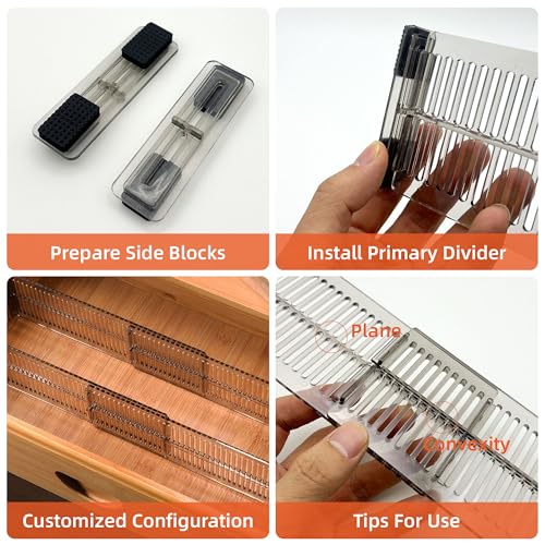 Adjustable Drawer Dividers for Clothes - 2 set Transparent Dresser Organizers, Shallow Drawer Dividers for Clothes, Kitchen, Office, Bathroom Storage