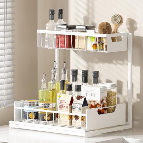 Ceetug Under Kitchen Sink Organizers and Storage, White, 1 Pack | Slide Out Drawer, L-shape, 2 Tier, Cabinet Organizer for Kitchen Bathroom - color: White, size: 1 Pack