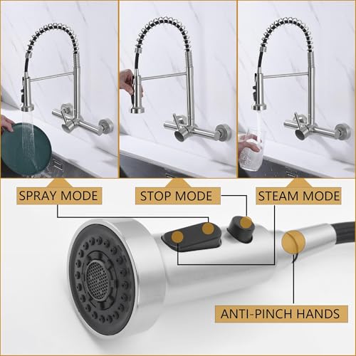 Premium 8"" Center Kitchen Sink Faucet - Wall Mount Tap with High Arc Spring - color: Style B, Center Handle