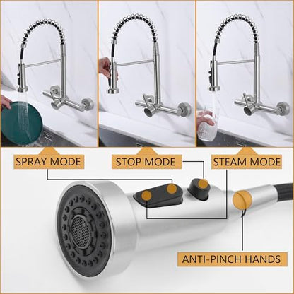 Premium 8"" Center Kitchen Sink Faucet - Wall Mount Tap with High Arc Spring - color: Style B, Center Handle