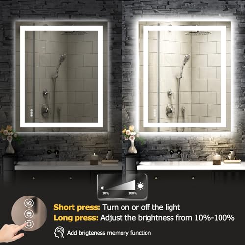 Hivone 30"X36" LED Bathroom Mirror with Lights, Anti-Fog, Dimmable, Backlit + Front Lit, Smart Bathroom Vanity Mirror, Memory Function, Shatterproof, Tempered Glass (Horizontal/Vertical) - size: 30"L x 36"W
