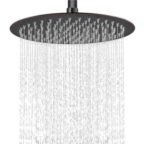 Midanya Round Rain Shower Head,High Pressure,Oil Rubbed Bronze 12 Inch | 360°Swivel,Ceiling or Wall Mount,Waterfall Full Body Coverage,Bathroom Remodel,Stainless Steel Rainfall Shower Head - color: Bronze, size: 12 Inch