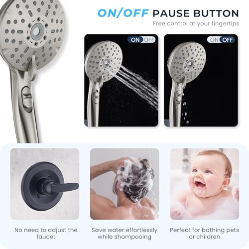 Dual Shower Head Combo, 8'' High Pressure Rain Shower Head with Handheld Spray, 6+1 Spray Settings Handheld Showerhead, Height Adjustable, One-touch Pause Button, Brushed Nickel - color: Brushed Nickel