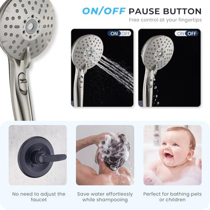 Dual Shower Head Combo, 8'' High Pressure Rain Shower Head with Handheld Spray, 6+1 Spray Settings Handheld Showerhead, Height Adjustable, One-touch Pause Button, Brushed Nickel - color: Brushed Nickel