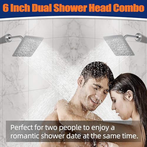 Thermostatic Shower System Three Shower Heads with 16" Ceiling Mounted Rain Shower Head & 2 x 6" Wall Mounted Head 4 Function Shower System Can All Run Together, Brushed Nickel - color: Brushed Nickel