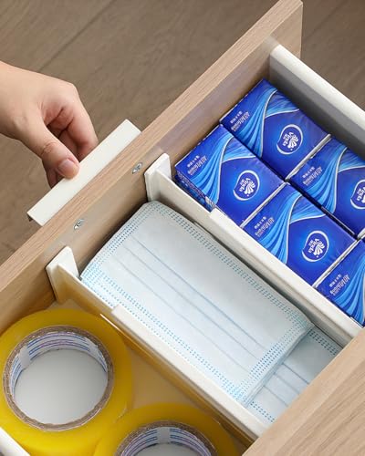 2PCS Adjustable Drawer Dividers, Expandable Organizers for Clothes/Kitchen/Bathroom/Office, 3.1'' High x 10.6''-17.7'' Long, White